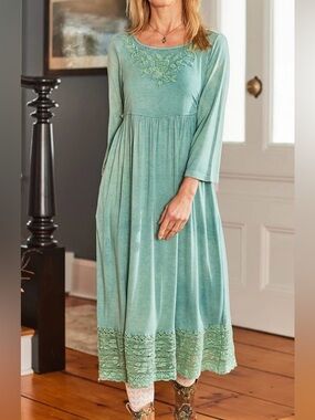 April Cornell Hannah Jersey Dress - Sunwashed Jade Pockets Bohemian Feminine XS
